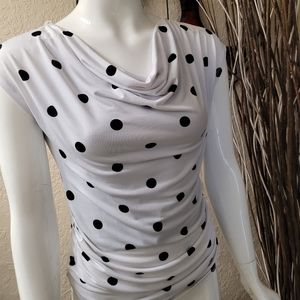 7th Avenue Black/White Polka Dot drop neck blouse
